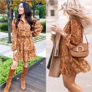 HOUSE OF HARLOW 1960 Paisley Ruffle Mock Neck Mini Dress - EUC